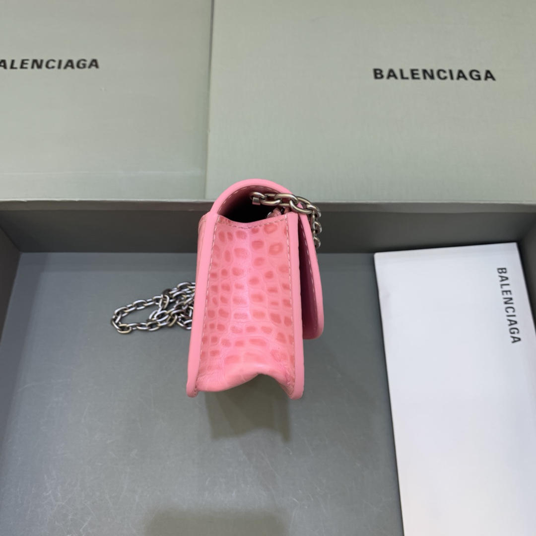 Balenciaga Gossip Wallet on chain Crocodile Embossed Calfskin Shouler Bag Pink